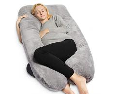 QUEEN ROSE U-förmiges Schwangerschaftskissen, Seitenschläferkissen, Lagerungskissen mit Abnehmbarem und Waschbarem Bezug (140 x 78 cm, Plüsch, Grau)