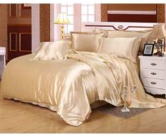 Lanqinglv Satin Bettwäsche Set 135x200cm Gelb Gold Seide Seidig 2 Teilig Bettbezug mit Reißverschluss und Kissenbezug 40x80cm