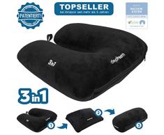 daydream 3 in 1 Nackenkissen mit Mikroperlen - Nackenhörnchen, Reisekissen und Nackenrolle in Einem (N-5501), Schwarz