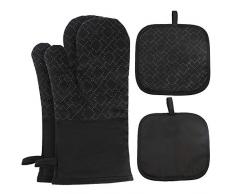 Vegena Ofenhandschuhe und Topflappen Set, Topfhandschuhe aus Silikon und Baumwolle Hitzebeständige Anti-Rutsch für Kochen, Backen, Grillen Schwarz