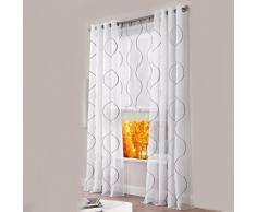 Bestickt Ösen Gardine mit Wellen Strich 1er-Pack Voile Vorhang H*B 145*140cm Braun