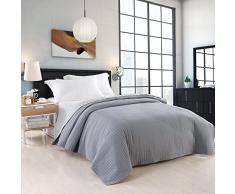 WOLTU BWP5008dgrM01, Tagesdecke Bettüberwurf Steppdecke Patchwork Flanelle Wendedesign Kariert, Bettdecke Stepp Decke Doppelbett unterfüttert und Gesteppt, 170x210 cm, Grau+Hellgrau Patchwork