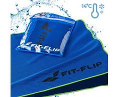 Fit-Flip Kühlendes Sporthandtuch für Sport & Outdoor, Kühltuch und Fitness Handtuch als Geschenk für Männer & Frauen – Farbe: dunkel blau – neon grün, Größe: 100x30cm