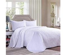 Cotton World Li Bettwäsche-Set für King/Queen, hochwertig, 3-teilig, übergroße Tagesdecke, wendbar, elegant Bestickt, luxuriös, leicht King White-k (King)