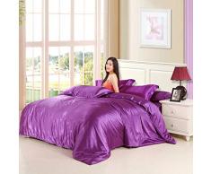 zlzty Einzelner Bettbezug, vierteiliges Seidenset aus einfarbiger Seide, Vier Sätze aus seidiger Bettwäsche, Super King-Bettbezug, Kingsize-Bettbezug (1,8 m) (Vier Teile) _Tiefviolett