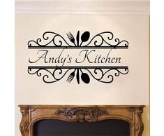 Küchenherd Wandaufkleber Esszimmer Personalisierte Namenskissen Kochen Küche Wandtattoo Vinyl Decor 56 cm x 30 cm schwarz