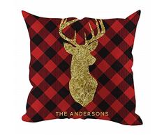 Weihnachten Kissenbezug Kissenhülle Kissenbezüge Hansee, Dekokissen Cases Weihnachtselch Weihnachtsmann Karo Leinen Kissenbezug Quadrat Kissenbezug 45 x 45 cm（J)