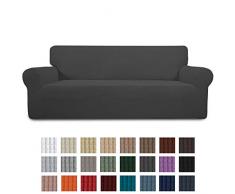 Greatime Stretch Sofabezug Sofaüberwurf Möbelschutz Sofaüberzug Couchbezug Couch Schild Sofahusse Weich mit Gummiband Schaumstreifen(Dunkelgrau,3-Sitzer)