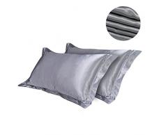 2 Stück Satin Kopfkissenbezug Seide Kissenbezug Kissenhülle Kopfkissen-Bezug Kuschelkissen-Hülle Haar- und Hautpflege 54 x 84 mit Reißverschluss (Grau)