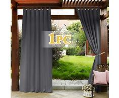 PONY DANCE Outdoor Vorhang Blickdicht - Gardinen Balkon Sichtschutz & Sonnenschutz Garten Vorhänge Licht Blockieren Schlaufenschal Gardinen, Grau, 1 Stück H 243 x B 132 cm