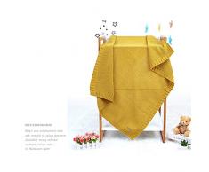 PDXTZ Babydecke, Wohndecke Zopfmuster/Zopfstrick, Gestrickte Decke Maternal Und Baby Bequeme Decken, Textile Kinder Strickdecke Geschenk Babydecke 80 * 100Cm,Gelb