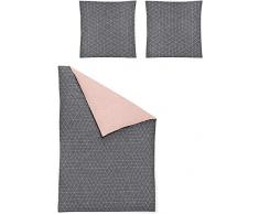 Irisette Biber Bettwäsche 135x200 4tlg grau rosa | Bettwäsche-Set aus 100% Baumwolle | 4 teilige Wende-Bettwäsche 135x200 cm & Kissen 80x80 cm | Geometrisches Muster