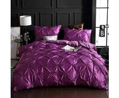 Fansu Bettwäsche Set 3 teilig, Bettgarnitur mit Quetschfalten Atmungsaktiv Microfaser Bettwäsche-Set Kopfkissenbezug Bettbezug mit Reißverschluss Schließung (160x210cm-2pcs,Lila)