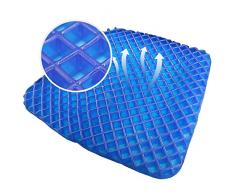 SHD Orthopädisches Gelsitzkissen, Gelkissen, Gel Sitzkissen 40x38cm mit innovativer Honigwaben Gel Konstruktion und rutschfestem Bezug für Auto, Büro- & Rollstuhl blau/grau