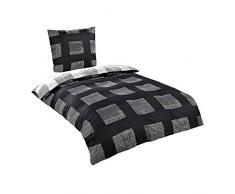 Optima , 4-teilig Bettwäsche Mikrofaser mit RV, 135x200 Schwarz Weiß