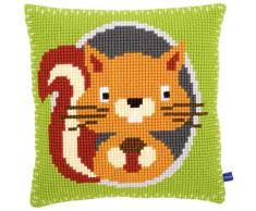 Vervaco Eichhörnchen Kreuzstichkissen/Stickkissen vorgedruckt, Baumwolle, Mehrfarbig, 40 x 40 x 0.3 cm