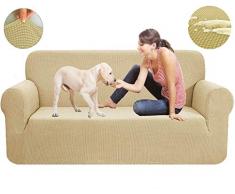 New-wish Sofa Überwürfe Wasserdicht Jacquard Sofabezug Elastische Stretch Spandex Couchbezug Sofahusse Sofa Abdeckung in Verschiedene Größe und Farbe Gelb (57-67 Zoll)