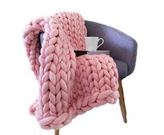 INSISTON Decke Handgefertigtes Chunky Riese Klobig Sticken Werfen Sofa Decke Grob Gestrickte Wolldecke als Überwurf Wolle Warm Handmade Strick fürs Sofa- oder Tagesdecke,Rosa,80 * 100cm