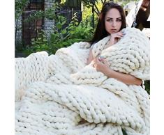 Fastar Strick-Kuscheldecke, handgefertigt, dick gestrickt, Decke für Schlafzimmer, Wohnzimmer, weiß, 120cmx150cm