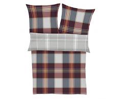 Bettwäsche s.Oliver 6140 in Übergröße / flauschig warme Biberbettwäsche / 100% Baumwolle / Wendebettwäsche rot grau / Karo / 2 teiliges Set aus Deckenbezug 155x220cm und Kissenhülle 80x80cm / Reißverschluss