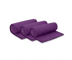 3er Set Polar- Fleecedecke 130x160 cm ca. 400g wertiges Gewicht mit Anti-Pilling Kettelrand Farbe lila violett
