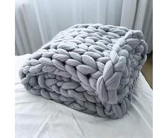 Ruber Grob gestrickte Kuscheldecke, Decke Handgefertigtes Chunky Gestrickte Wolldecke, Merino Wolle Garn Arm Stricken werfen, Haustier Bett Stuhl Sofa,Grau,200 * 200cm
