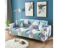 QRTQ Spandex Sofabezug Stretch Gedruckt Sofahusse Couchbezug Sesselbezug Elastischer Antirutsch Stretchhusse Weich Stoff Couch Sessel Sofaüberwurf(Blaue Geometrie,1 Sitzer: 90-140cm)