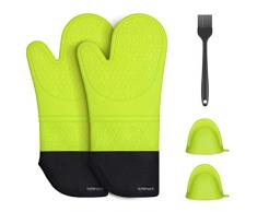 PHILORN Silikon Ofenhandschuh Grillhandschuhe Grill Lederhandschuhe Hitzebeständige Handschuh bis zu 230 °C Universalgröße Kochhandschuhe Backhandschuhe für BBQ Kochen Backen und Schweißen (Neongrün)