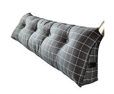 Dreieckkissen Bett Kariertes Muster,Baumwolle,Bett-RüCkenstüTze Keilform,Dreieckkissen Groß Mit Seitentaschen,Leinen Kissen Verdickt FüR Das Schlafzimmer,Abnehmbar Waschbar Einfach,Grey-90cm