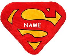 alles-meine.de GmbH großes Plüsch Kissen / Schmusekissen - Logo Superman - incl. Name - 48 cm * 33 cm - Kuschelkissen - groß - sehr weich - Reisekissen / Autokissen - Samtkis..