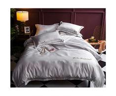 LITHAPP Bettwäsche Set Bettgarnitur Mit 4 Doppelseitigen Gewaschenen Seideneis-Seiden-Bettlaken-BettbezüGen,White-1.5mbed