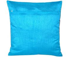 Ruwado Türkis Seide Kissenbezug | Zierkissenbezug | Sofakissenbezug | Dekokissen | Zierkissen aus Indien - 40 x 40 cm *Handgewebt und handgenäht von Kunsthandwerkern aus Kaschmir-Indien