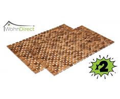 2X Badvorleger Holz | rutschfeste Badematte | Robuste Holzmatte für Badezimmer - Sauna & Wellnessbereich - Badteppich aus 100% Akazienholz – 50x80 cm