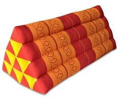 Wilai Kapok Thaikissen, Yogakissen, Massagekissen, Kopfkissen, Tantrakissen, Sitzkissen - rot/orange Muster (Dreieckkissen XXL 79x30x33 (81015))