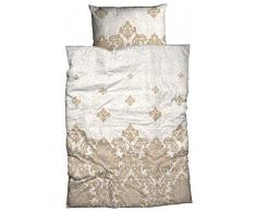 Casatex Fein-Biber-Bettwäsche Versailles - 155x220 cm + 80x80 cm, 2-tlg. Set, Weiß Beige