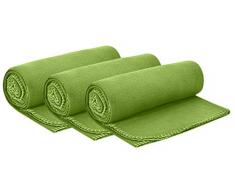 wometo 3er Set Polar- Fleecedecke 130x160 cm ca. 400g wertiges Gewicht mit Anti-Pilling Kettelrand Farbe grün grasgrün