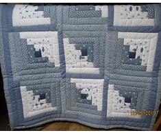 Patchworkdecke, handgequiltet, hellblau, Einzelstück