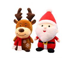 Amosfun 2 Stücke Plüsch Rentier Weihnachtsmann Figur Weihnachten Plüschtier Kissen Elch Kuscheltier Hirsch Stofftier Xmas Tier Dekofigur Weihnachtsfiguren Geschenke für Baby Kinder