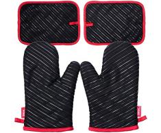 Deik Ofenhandschuhe und Topflappen, Hitzebeständige Handschuhe bis zu 240℃, Silikon Anti-Rutsch Grillhandschuhe, Geeignet für Kochen, Backen, Grillen, Schwarz