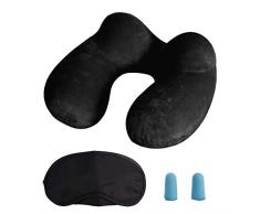 LUZWAY Reisekissen Aufblasbares/Nackenkissen Ergonomisch Aufblasbare Hergestellt aus weichem SAMT und waschbarem Kissenbezug. Nackenhörnchen Kompakte ideal fürReisen mit dem Auto,Flugzeug[Schwarz]