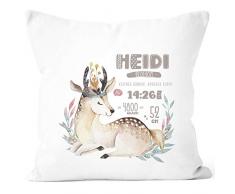 SpecialMe® personalisierbares Kissen zur Geburt Rehkitz Watercolor, Geburtskissen Mädchen, Namenskissen Geschenk Geburt, Kissen-Bezug ohne Füllung weiß Unisize