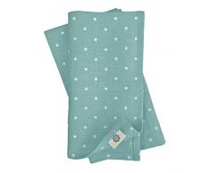 Linen & Cotton 4 x Stoffservietten Leinenservietten Vintage Rustikal Landhaus Antea - 100% Leinen, Weiß Enteei Blau (42 x 42cm) Servietten Stoff Napkins Punkte für Haus Home Küche Dekoration Party