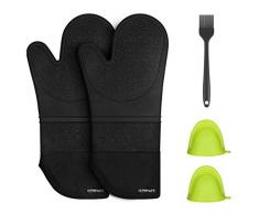 PHILORN Silikon Ofenhandschuh Grillhandschuhe Grill Lederhandschuhe Hitzebeständige Handschuh bis zu 230 °C Universalgröße Kochhandschuhe Backhandschuhe für BBQ Kochen Backen und Schweißen (Schwarz)