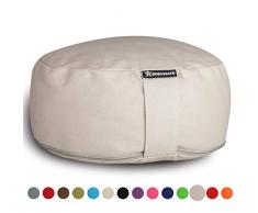 BODYMATE Yogakissen rund 31cm Durchmesser 13cm hoch Leinen-Grau hell mit Buchweizen-Spelz Füllung – Maschinenwaschbarer Bezug aus 100% extra Dicker Baumwolle – Meditationskissen – Sitzkissen