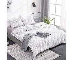 AShanlan 2 TLG. Bettwäsche Kariert 135x200 cm + 1 Kissenbezug 80x80 cm weiß Kariert Bettbezug Microfaser