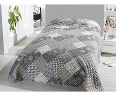 Fashion&Joy XL Bettüberwurf Tagesdecke gesteppt 220x240 Steppdecke Patchwork Überwurf ÖKOTEX Decke Cottage Shabby Chic Landhaus Rosen Typ456
