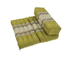 Kapok Dreams Meditationskissen, faltbar, 100 % Kapok Zafu / Zabuton, thailändisches Design, Bambus, Grün