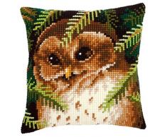 Vervaco Eule Kreuzstichkissen/Stickkissen vorgedruckt, Baumwolle, Mehrfarbig, 40 x 40 x 0.3 cm