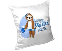 Eurofoto Kissen mit Namen - Auftrags-Chiller Janosch - und Motiv mit Faultier für Jungen | Namenskissen personalisiert | Kuschelkissen | Schmusekissen