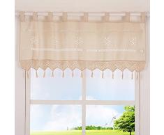 choicehot Vintage Kaffee Vorhang Baumwolle Leinen Kurzgardine Häkeln Küche Vorhänge mit Schleifen, Landhausstil Gardinen Heim Dekoration für Küche, Bistrogardine, 61x152cm (HxB)